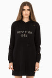 New York 1980 Nina Hoodie Dress, Black, SIWY Denim - Made in the USA-Vintage inspired relaxed fit long-sleeved hoodie dress with side pockets. High quality materials and construction - 65% Pima Cotton, 35% Carbon-neutral Modal rayon. Designed in New York, made with love in LA. See size chart in images. Ships from the USA. NYC/LA American designer fashion brand Retro sexy fashion forward-L-