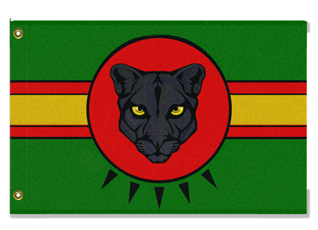 -High quality, professionally printed polyester flag. Single or fully double-sided with blackout layer, grommets or pole pocket / sleeve. 2x1ft / 1x2ft, 3x2ft / 2x3ft, 5x3ft / 3x5ft, custom. Fully customizable. African Panther Flag, Green Yellow Red Black-3 ft x 2 ft-Standard-Grommets-