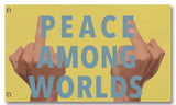 Peace Among Worlds Flag - Funny Microverse Sci-Fi Cartoon Parody Meme-High quality, professionally printed polyester flag in your choice of size and style, single or fully double-sided with blackout layer, grommets or pole pocket / sleeve. 2x1ft / 1x2ft, 3x2ft / 2x3ft, 5x3ft / 3x5ft, custom. Fully customizable. Funny Sci-Fi Science Fiction Cartoon Meme Microverse Rude Festival Banner-5 ft x 3 ft-Standard-Grommets-796752936567