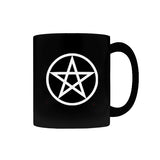 Black Coffee Mug with White Pentacle, 11oz or 15oz-Premium quality mug in your choice of 11oz or 15oz. High quality, durable ceramic. Dishwasher and microwave safe. Hand washing recommended to help prevent fading. Made-to-order & shipped from the USA. wicca wiccan witchcraft pentacle pentagram star symbol goth gothic pagan yule witch witches samhain halloween gift-