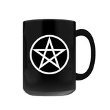 Black Coffee Mug with White Pentacle, 11oz or 15oz-Premium quality mug in your choice of 11oz or 15oz. High quality, durable ceramic. Dishwasher and microwave safe. Hand washing recommended to help prevent fading. Made-to-order & shipped from the USA. wicca wiccan witchcraft pentacle pentagram star symbol goth gothic pagan yule witch witches samhain halloween gift-