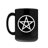 Black Coffee Mug with White Pentacle, 11oz or 15oz-Premium quality mug in your choice of 11oz or 15oz. High quality, durable ceramic. Dishwasher and microwave safe. Hand washing recommended to help prevent fading. Made-to-order & shipped from the USA. wicca wiccan witchcraft pentacle pentagram star symbol goth gothic pagan yule witch witches samhain halloween gift-15 oz-