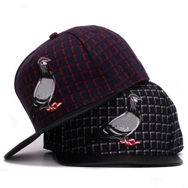 Plaid Check Embroidered Pigeon Snapback Cap Classy Hiphop Fashion Hat-