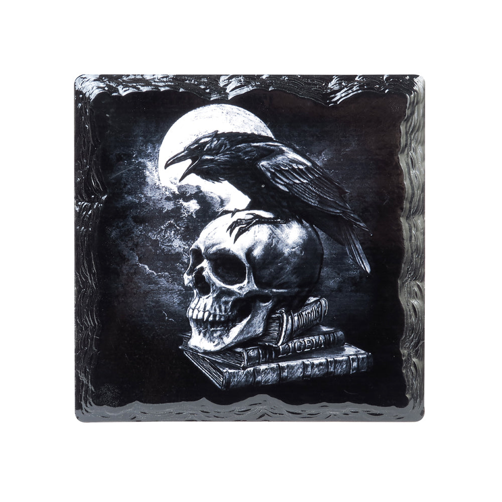 Classic Poe's Raven and Skull Coaster, Alchemy Gothic Home Decor 4.5in-