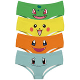 -Comfortable, women's midrise-rise briefs with kawaii printed anime face design. Lightweight and breathable, 95% polyester / 5% spandex. Free shipping. Funny cute kawaii bulbasaur pokemon face womens juniors geeky girls underwear anime lingerie cartoon dinosaur pocket monster panties gift-4 Pack-M-