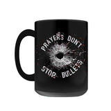 -Premium quality mug in your choice of 11oz or 15oz. High quality, durable ceramic. Dishwasher and microwave safe. Hand washing recommended to help prevent fading. This item is made-to-order & typically ships in 2-3 business days. sensible gun control vs thoughts and prayers bullet hole protest political GOP NRA USA-15oz-Black-