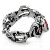 -Alchemy Gothic "Passion" Thorn Vine Ring The tortuous thorns of self sacrifice bleed with tears of Swarovski crystal. Approximate measurements based on Size 10/T: 0.94" x 1.1" x 0.79" Hand crafted in England of lead-free, fine English Pewter with Genuine Swarovski Elements. Genuine Alchemy Gothic Product - Brand New with Alchemy Lifetime Guarantee -