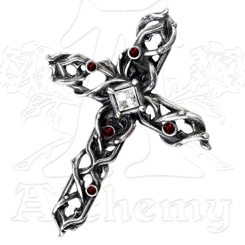 -Alchemy Gothic Thorn Vine PASSION Ring. The tortuous thorns of self sacrifice bleed with tears of Swarovski crystal. -Size L / 6 US-Silver-664427040331