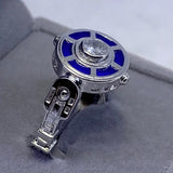 -A cleverly designed fashion ring inspired by a very clever little droid. Sizes are approximate & tend to run slightly large to average US sizing. Free shipping from abroad. scifi star geek nerd jewelry S925 sterling silver plated CZ zirconia space wars gift men women kids unisex promise valentines day science fiction-