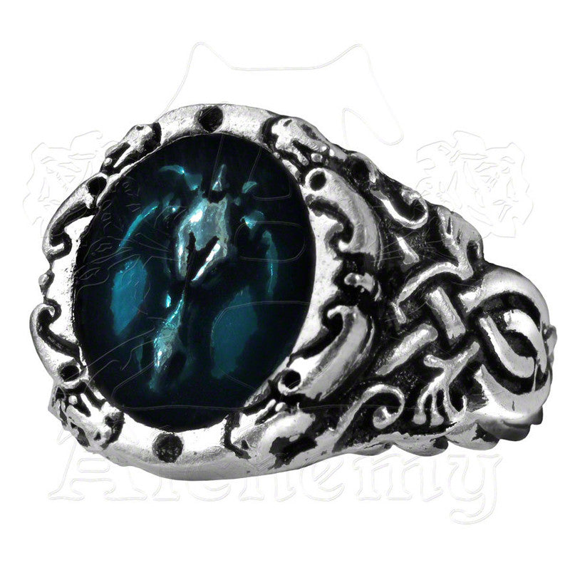-Alchemy Gothic "Absinthe Fairy Spirit Crystal" Ring - A Swarovski emerald pond of illusion and creation. Absinthe Fairy: Also known as La Fée Verté; the spirit of the wormwood plant, from which the alcoholic beverage itself is made. -Size L - 51.2mm - 5.5 US-Silver-