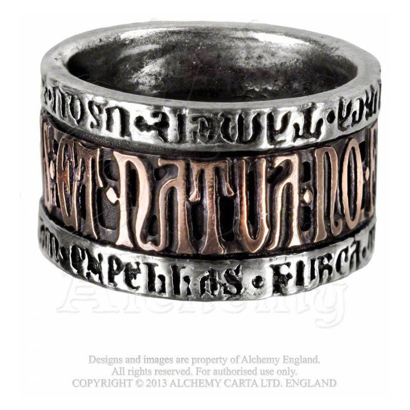 -Alchemy Gothic "Deus Natura" Ring - The triumphant harmony of Nature and The Creator. The band, in Latin, reads "deus et natura no faciunt frusta" Translation: 'God and Nature do not work together in vain' -Size N - 53.8mm - 6.5US-Copper-664427006207