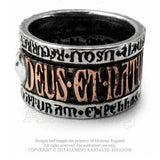 -Alchemy Gothic "Deus Natura" Ring - The triumphant harmony of Nature and The Creator. The band, in Latin, reads "deus et natura no faciunt frusta" Translation: 'God and Nature do not work together in vain' -