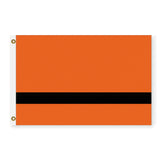 Refugee Flag - Displaced Peoples Visibility, Rights, Representation-High quality, professionally printed polyester banner pole flag. Single or double sided with grommets or pole pocket. 3x2/2x3ft, 3x5/5x3ft, 5x8/8x5ft 2x1/1x2ft or bespoke. Displaced People Refugee Political Fugitive Asylum Seeker Exile Stateless Nationless emigrate safety orange black DP olympic team olympics Yara Said-5 ft x 3 ft-Standard-Grommets-