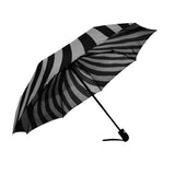 Radial Vortex Automatic Umbrella, Compact Standard or Anti-UV-High quality compact automatic umbrella with automatic open and close system. Sturdy and well constructed. Standard or heavy duty anti-UV versions available. Waterproof polyester pongee with colorfast and fade resistant design. Unique retro punk gothic radiating spiral vortex design. Costume, cosplay or everyday use.-