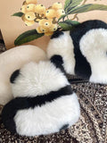 -Sometimes the panda fuel just runs out. Funny, furry face-planting panda floor mat / cushion made of 100% wool with non-skid bottom. Measures approximately 50x50cm (19.68 inches). Free shipping. black and white shaggy abstract carpet fur chair cushion panda bear animal rug unique fun weird whimsical gift home decor-