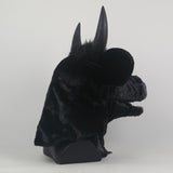-High quality, full over-the-head black bull mask with movable jaw. Made of soft synthetic fur and latex, weighs about two pounds. One size fits most adults. Free shipping, average delivery in 2-3 weeks. funny weird realistic working mouth furry cosplay cow costume with horns halloween kink roleplaying furries mask-