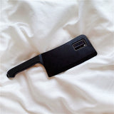-Funny soft, shock absorbing silicone meat cleaver phone case to fit Samsung Galaxy S21 S22 S20 S10 S9 S8 Plus Pro S7 S6 Edge Note 10 9 8 A71 A51 A70 A50 A32 M41 Lite 4G Free shipping, average delivery 2-3 weeks. unique weird wtf weirdest kitchen knife case mobile cellphone horror chef teen cosplay accessory gift-Galaxy A52S 5G-Black-