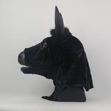 -High quality, full over-the-head black bull mask with movable jaw. Made of soft synthetic fur and latex, weighs about two pounds. One size fits most adults. Free shipping, average delivery in 2-3 weeks. funny weird realistic working mouth furry cosplay cow costume with horns halloween kink roleplaying furries mask-