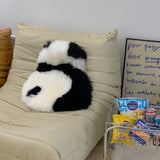 -Sometimes the panda fuel just runs out. Funny, furry face-planting panda floor mat / cushion made of 100% wool with non-skid bottom. Measures approximately 50x50cm (19.68 inches). Free shipping. black and white shaggy abstract carpet fur chair cushion panda bear animal rug unique fun weird whimsical gift home decor-