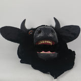 -High quality, full over-the-head black bull mask with movable jaw. Made of soft synthetic fur and latex, weighs about two pounds. One size fits most adults. Free shipping, average delivery in 2-3 weeks. funny weird realistic working mouth furry cosplay cow costume with horns halloween kink roleplaying furries mask-