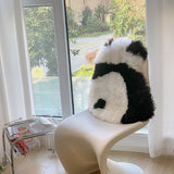 -Sometimes the panda fuel just runs out. Funny, furry face-planting panda floor mat / cushion made of 100% wool with non-skid bottom. Measures approximately 50x50cm (19.68 inches). Free shipping. black and white shaggy abstract carpet fur chair cushion panda bear animal rug unique fun weird whimsical gift home decor-