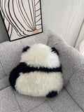 -Sometimes the panda fuel just runs out. Funny, furry face-planting panda floor mat / cushion made of 100% wool with non-skid bottom. Measures approximately 50x50cm (19.68 inches). Free shipping. black and white shaggy abstract carpet fur chair cushion panda bear animal rug unique fun weird whimsical gift home decor-