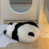 -Sometimes the panda fuel just runs out. Funny, furry face-planting panda floor mat / cushion made of 100% wool with non-skid bottom. Measures approximately 50x50cm (19.68 inches). Free shipping. black and white shaggy abstract carpet fur chair cushion panda bear animal rug unique fun weird whimsical gift home decor-
