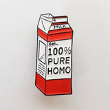-Quality enamel pin, measures approximately 1.5"Free shipping from abroad with average delivery to the US in about 2 weeks.

Funny Canadian homogenized whole milk carton LGBT LGBTQIA LGBTQX queer lesbian gay pride pinback lapel pin -