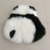 -Sometimes the panda fuel just runs out. Funny, furry face-planting panda floor mat / cushion made of 100% wool with non-skid bottom. Measures approximately 50x50cm (19.68 inches). Free shipping. black and white shaggy abstract carpet fur chair cushion panda bear animal rug unique fun weird whimsical gift home decor-