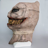-Just imagine this thing wandering out of the corn... A truly terrifying evil scarecrow mask with large, sharp teeth. Full over the head latex mask, one size fits most. Free shipping. Unique horror possessed demonic scarecrow halloween costume cosplay scary demon carnival fall festival prank scare creepy weird-