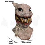 -Just imagine this thing wandering out of the corn... A truly terrifying evil scarecrow mask with large, sharp teeth. Full over the head latex mask, one size fits most. Free shipping. Unique horror possessed demonic scarecrow halloween costume cosplay scary demon carnival fall festival prank scare creepy weird-