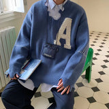 -Unique distressed vintage style college letter sweater / sweatshirt. Cut, chopped, stitched with irregular hem and rough v-neck. Free shipping. Retro vintage antique style embroidered school sweater longsleeve pullover jumper winter fall autumn fashion unisex mens womens thrift punk pre-distressed ripped torn -