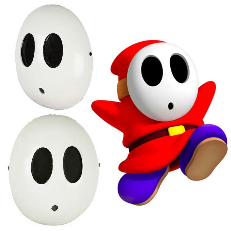 -High quality hard resin Shy Guy face mask for costume or cosplay. Eyes are see-through black PVC eyes. One size fits most. Free shipping. Unique unusual rare htf mario brothers switch smash yoshi luigi zelda link nintendo famicom nes snes gamecube wii n64 gamer gaming videogame classic kawaii cute funny halloween larp-