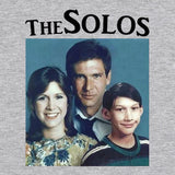Funny Retro Vintage THE SOLOS Graphic Tee, Star Wars Sitcom Parody-Unisex style premium quality ringspun cotton tee. Soft and comfortable Bella+Canvas shirt with a standard retail fit. Made to order. Free shipping from the USA. Funny 80s 90s kid 1980s 1990s TV retro vintage y2k sitcom family portrait hans solo kylo ren princess leia television parody womens ladies juniors shirt gift-2XL-Heather Gray-