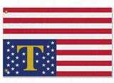 Trumped USA Distress Flag - Patriotic Anti-Trump Protest Pole Banner-Patriotic Trumped America USA in Distress Protest Flag - Upside down American flag with Trump's golden T supplanting all but the 30 stars . Available in red, white & blue or black & gray. 2x1ft / 1x2ft, 3x2ft / 2x3ft, 5x3ft / 3x5ft or custom, RESIST Trump, Anti-Trump Anti-Fascist Resistance, Antifa Criminal Dictator-