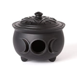-Ceridwen's vessel of rebirth, transformation & inspiration. By the power of three, so mote it be. Premium quality resin cauldron pot with pentacle triple moon cutout and pentagram lid. Perfect for use as a trinket dish or tealight candle holder. Ships from USA. witch witches wicca goddess halloween gothic home decor-
