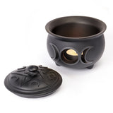 -Ceridwen's vessel of rebirth, transformation & inspiration. By the power of three, so mote it be. Premium quality resin cauldron pot with pentacle triple moon cutout and pentagram lid. Perfect for use as a trinket dish or tealight candle holder. Ships from USA. 

witch witches wicca goddess halloween gothic home decor-664427052822