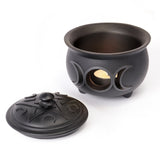 -Ceridwen's vessel of rebirth, transformation & inspiration. By the power of three, so mote it be. Premium quality resin cauldron pot with pentacle triple moon cutout and pentagram lid. Perfect for use as a trinket dish or tealight candle holder. Ships from USA. witch witches wicca goddess halloween gothic home decor-