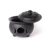 -Ceridwen's vessel of rebirth, transformation & inspiration. By the power of three, so mote it be. Premium quality resin cauldron pot with pentacle triple moon cutout and pentagram lid. Perfect for use as a trinket dish or tealight candle holder. Ships from USA. witch witches wicca goddess halloween gothic home decor-
