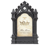 -Gothic cathedral inspired resin frame for both tabletop and wall hanging. 10.83x7.09in, fits 4x6in photo or print. Genuine Alchemy product, brand new in box. Ships from the USA Goth architecture grand medieval renaissance black church gothic home decor gift halloween dark architectural fancy classy designer art-