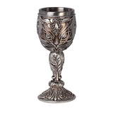 -A chalice to raise to feline divinity & the immutable power of cats. High quality stainless steel lined & rimmed cup. Cast resin hand painted antiqued metal finish. Ships from USA. Medieval renaissance faire stemmed wine glass mead drinking kitty bast bastet pagan egyptian wicca wiccan decorative altar libation cup -