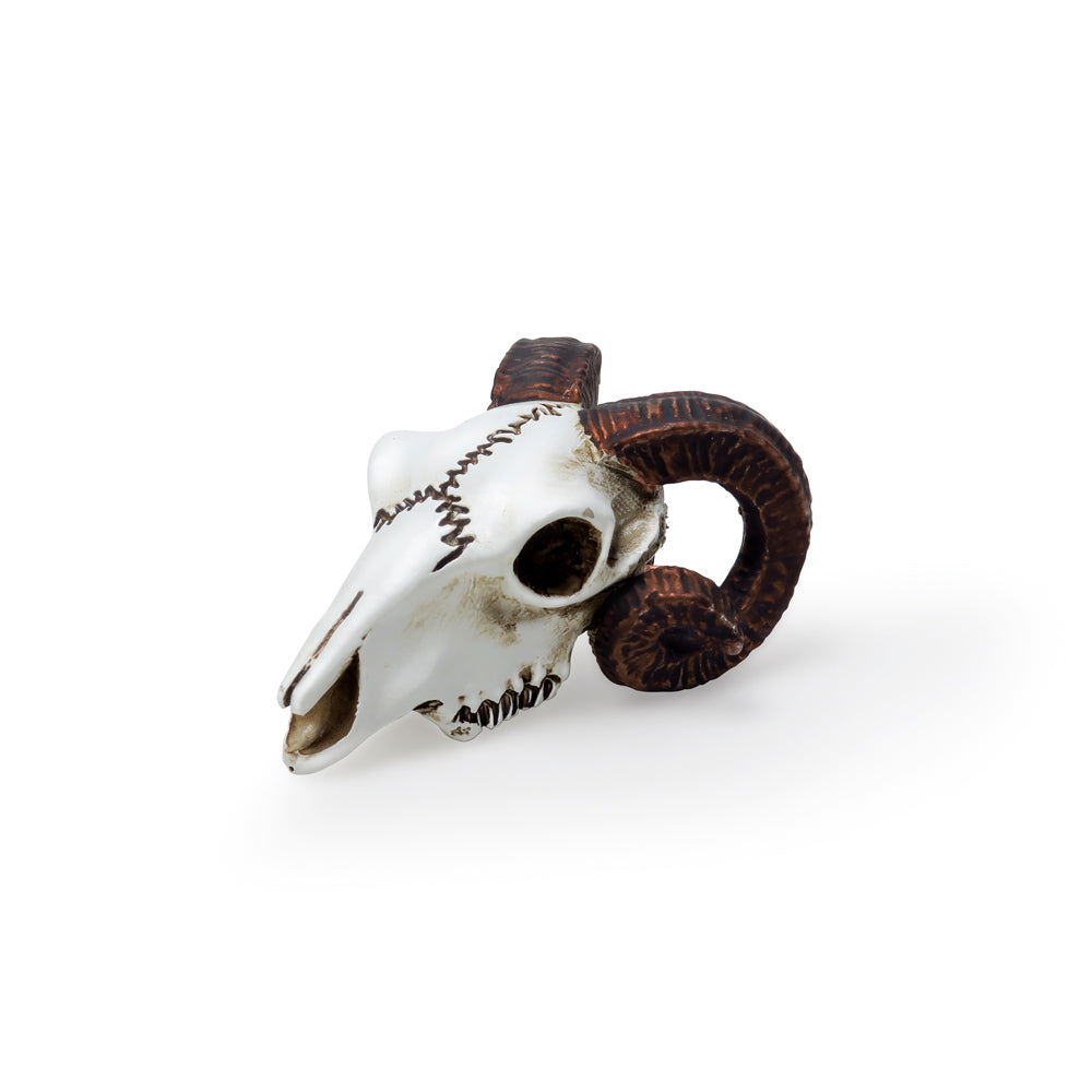 Ram's Skull Miniature, Alchemy Gothic, Vault Resin Giftware Western-High quality miniature resin ram's skull by Alchemy Gothic. Hand painted with intricate detail. Making them the perfect gift for a loved one or a talisman to treasure! Measures approximately 2.5cm / 0.98in x 4.1cm / 1.61in x 5cm / 1.97in, weight: 25g / 0.67oz Genuine Alchemy Product - Brand New in Packaging. -