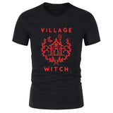 Village Witch Graphic Tee - Unisex V-Neck Shirt - Free Shipping-Red on Black-XS-