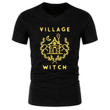 Village Witch Graphic Tee - Unisex V-Neck Shirt - Free Shipping-Yellow on Black-XS-