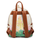 -Vegan faux leather Disney Castle series mini backpack with applique, embroidered, and printed detailing, metal hardware with enamel zipper charm. Suitable for adults and children with adjustable straps. 9x10.5x4.5in Genuine Loungefly, officially licensed-