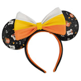 -Limited edition Disney Halloween vegan faux leather mini backpack with headband holder and matching Minnie Mouse ear headband with candycorn bow. Metal hardware, enameled zipper charm. 9x10.5x4.5 Genuine Loungefly and Disney bag. Shipped from USA. Not so spooky halloween haunted mansion goth gothic villains gift set.-