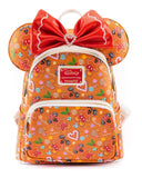 DISNEY Loungefly Minnie Mouse Gingerbread Mini Backpack and Headband Set-Limited edition Disney Christmas themed Gingerbread Minnie Mouse faux leather mini backpack with headband holder and matching headband. 9x10x4.5in, Suitable for both kids and adults with adjustable straps. Genuine Loungefly, officially licensed Disney acc-