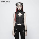 Vulturia Vest Top, Punk Rave Gothic Women's Post-Apocalyptic Warrior -Black-XS-