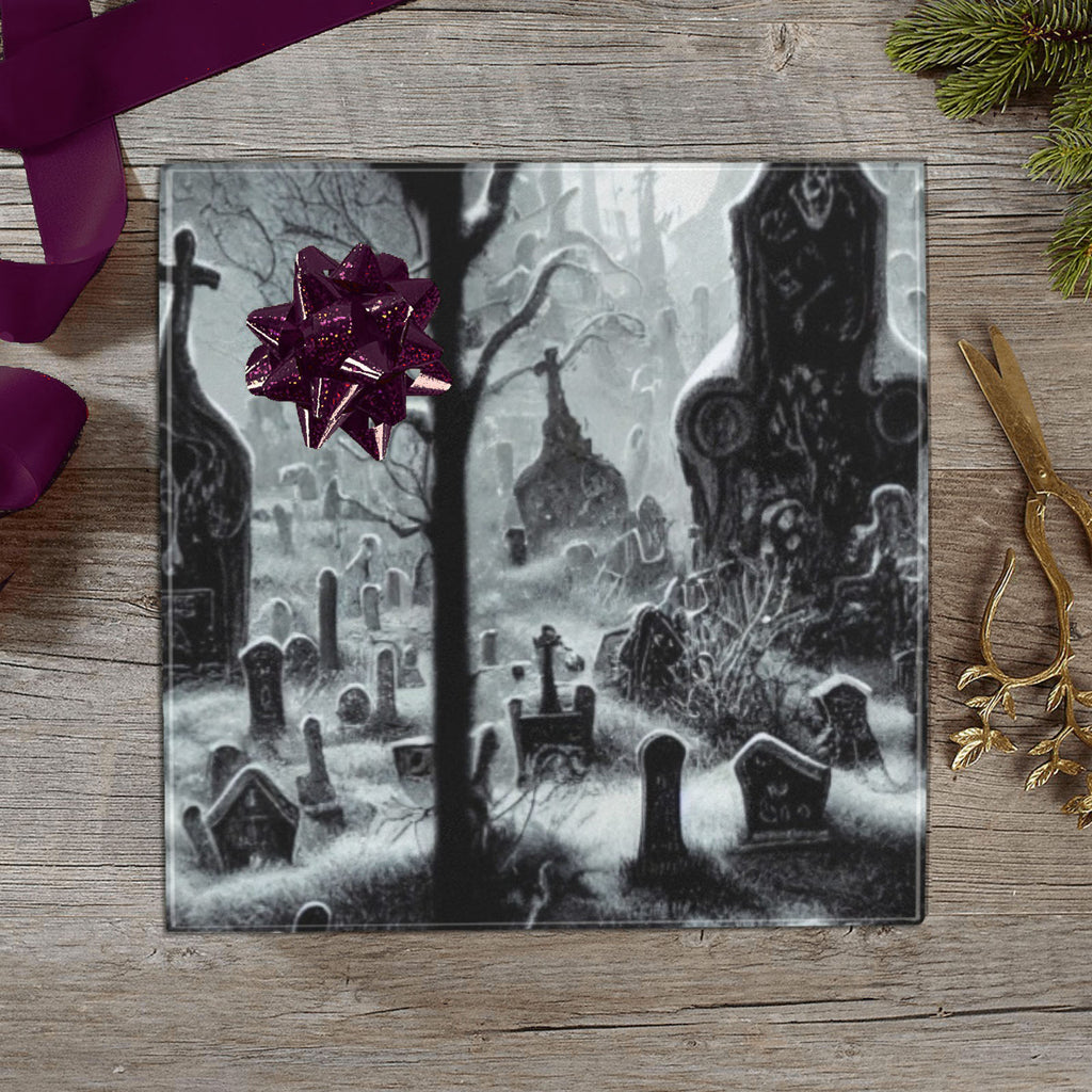 -58" x 23" rolls of high quality 5.93oz gift wrap. Free Shipping. 25% off 2 or more rolls w/code 'WRAPPERSDELIGHT' at checkout. goth gothic christmas xmas winter halloween holiday wrapping paper creepy dark weird unusual unique horror solstice alternative secular emo heavy metal death spooky graves-