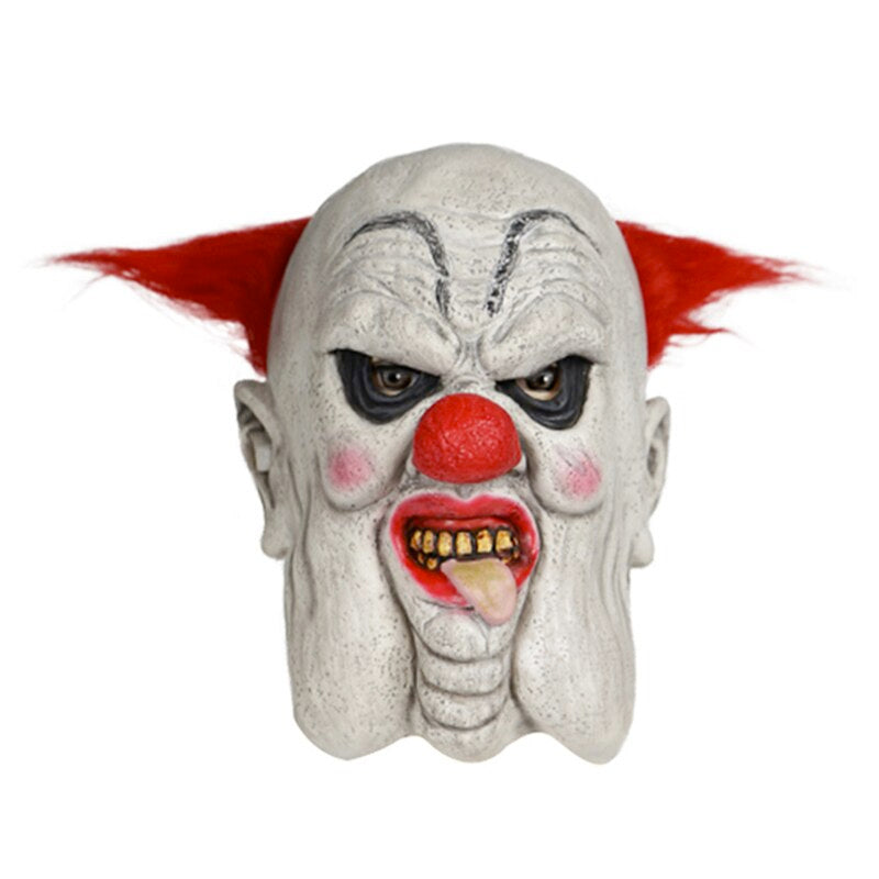 -High quality latex over-the-head evil clown mask. One size fits most. Free shipping from abroad. Typically arrives to the US in 2-3 weeks. Evil clown fat jowls jowly circus of horror monster halloween costume creature sticking out tongue -